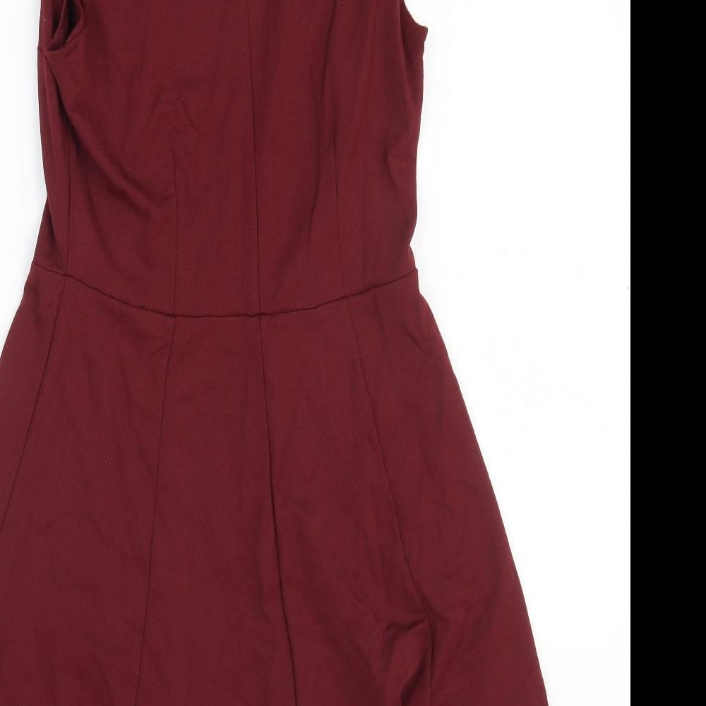 Oasis Womens Red Viscose Fit & Flare Size M Crew Neck Pullover