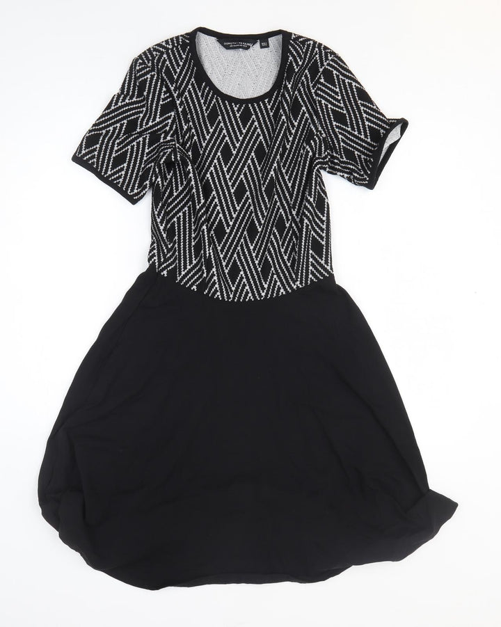Dorothy Perkins Womens Black Argyle/Diamond Polyester Fit & Flare Size 8 Round Neck Pullover