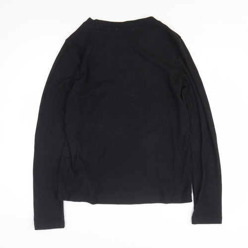 Zara Womens Black Polyester Basic T-Shirt Size S Round Neck
