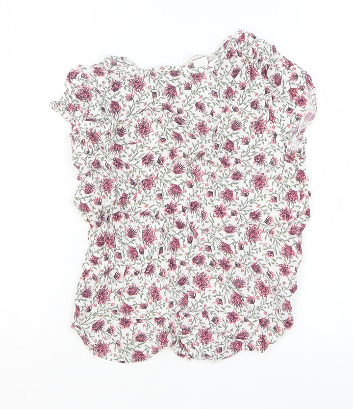 H&M Womens Multicoloured Floral Viscose Basic Blouse Size 8 Scoop Neck