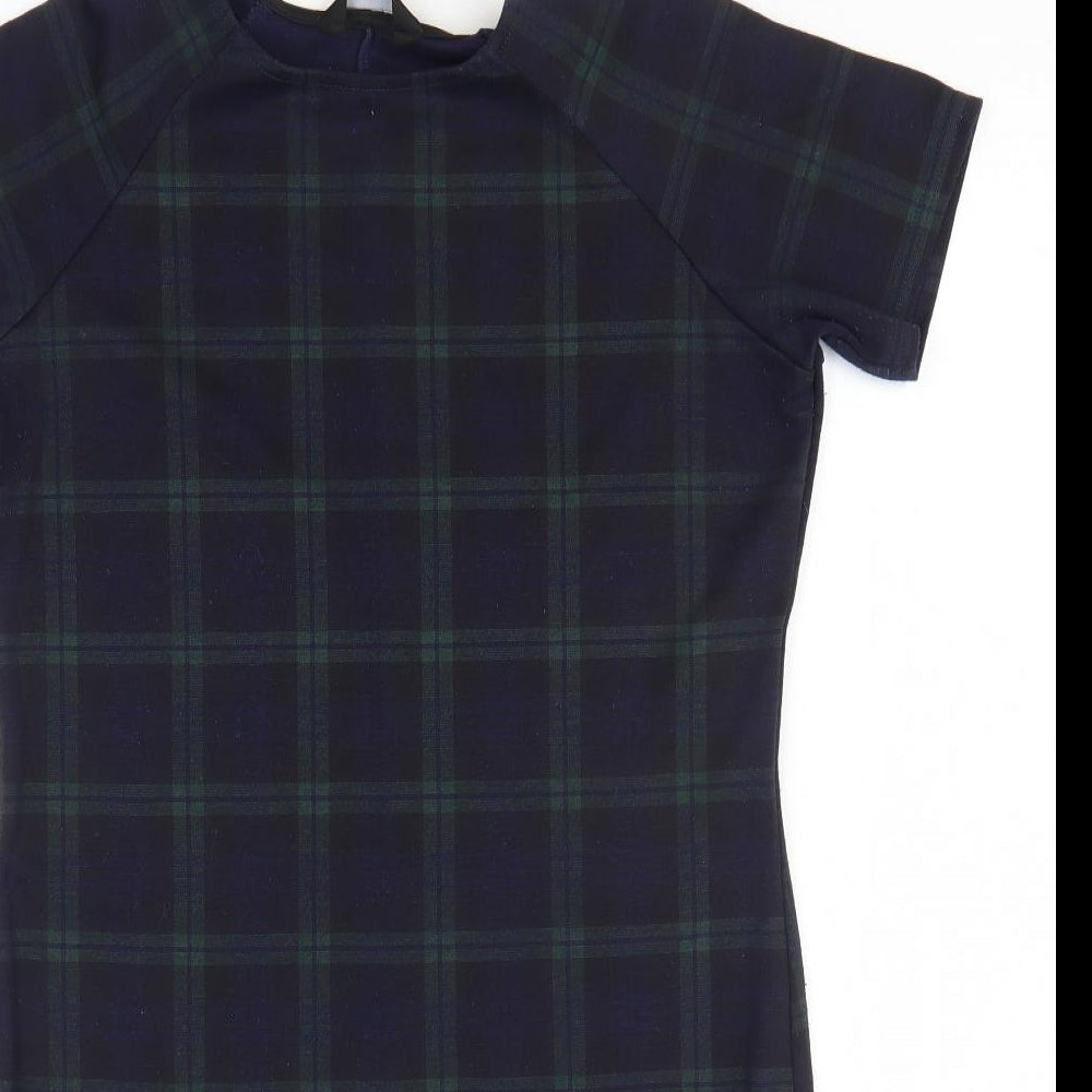 New Look Womens Blue Plaid Polyester Shift Size 10 Round Neck Pullover