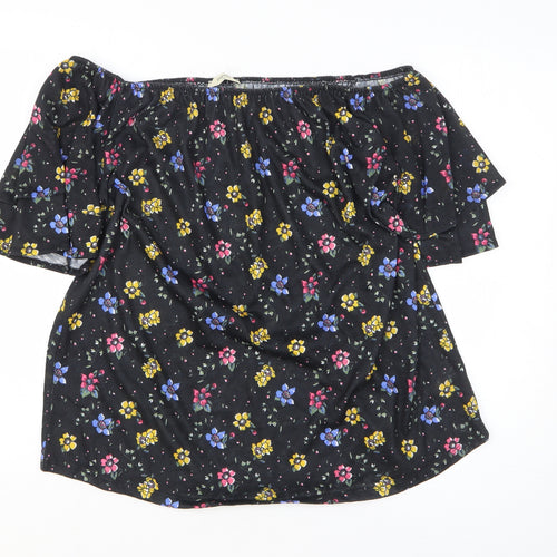 Papaya Womens Black Floral Polyester Basic Size 18 Off the Shoulder