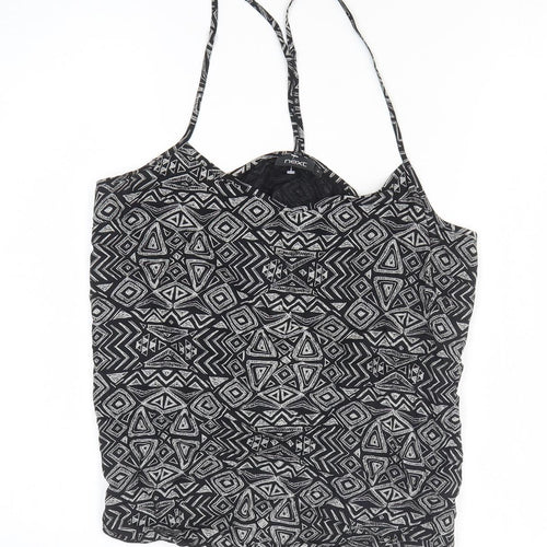 NEXT Womens Black Geometric Viscose Basic T-Shirt Size 12 Off the Shoulder