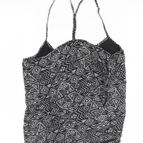 NEXT Womens Black Geometric Viscose Basic T-Shirt Size 12 Off the Shoulder