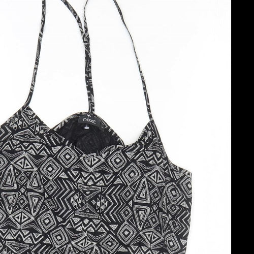 NEXT Womens Black Geometric Viscose Basic T-Shirt Size 12 Off the Shoulder