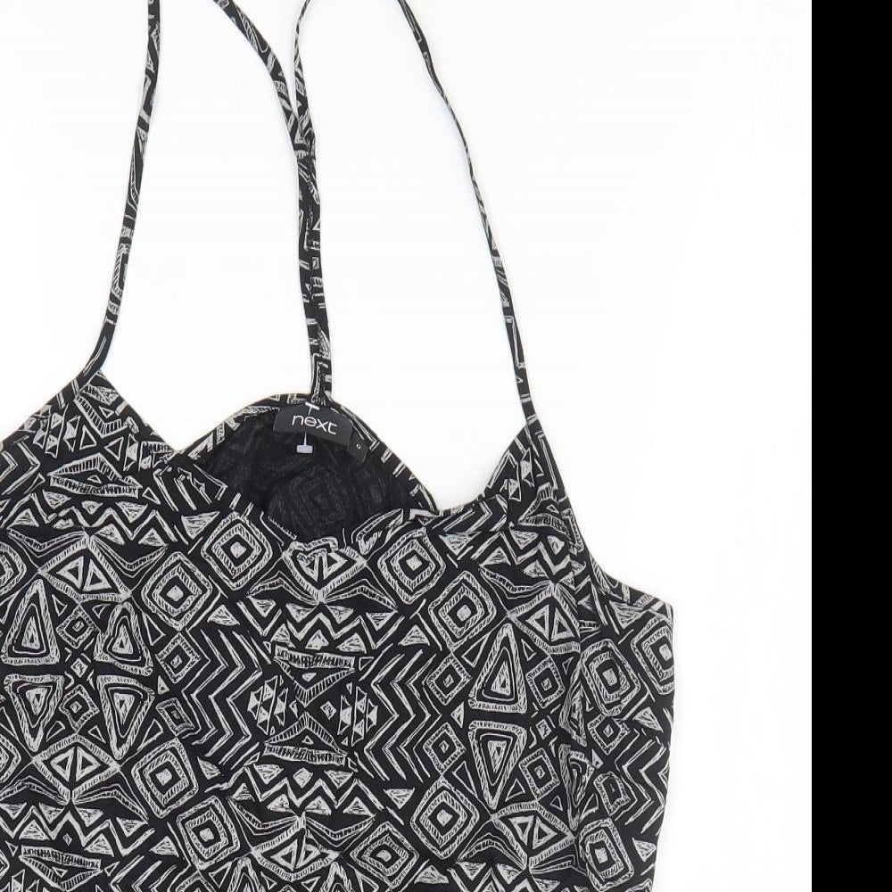 NEXT Womens Black Geometric Viscose Basic T-Shirt Size 12 Off the Shoulder