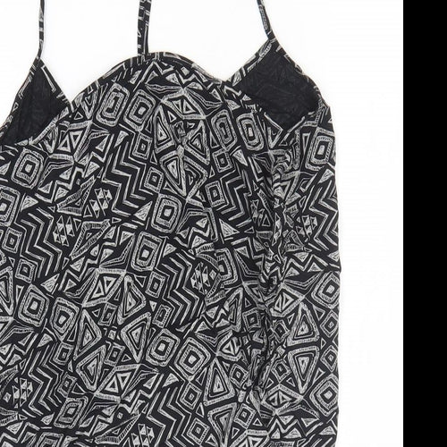 NEXT Womens Black Geometric Viscose Basic T-Shirt Size 12 Off the Shoulder