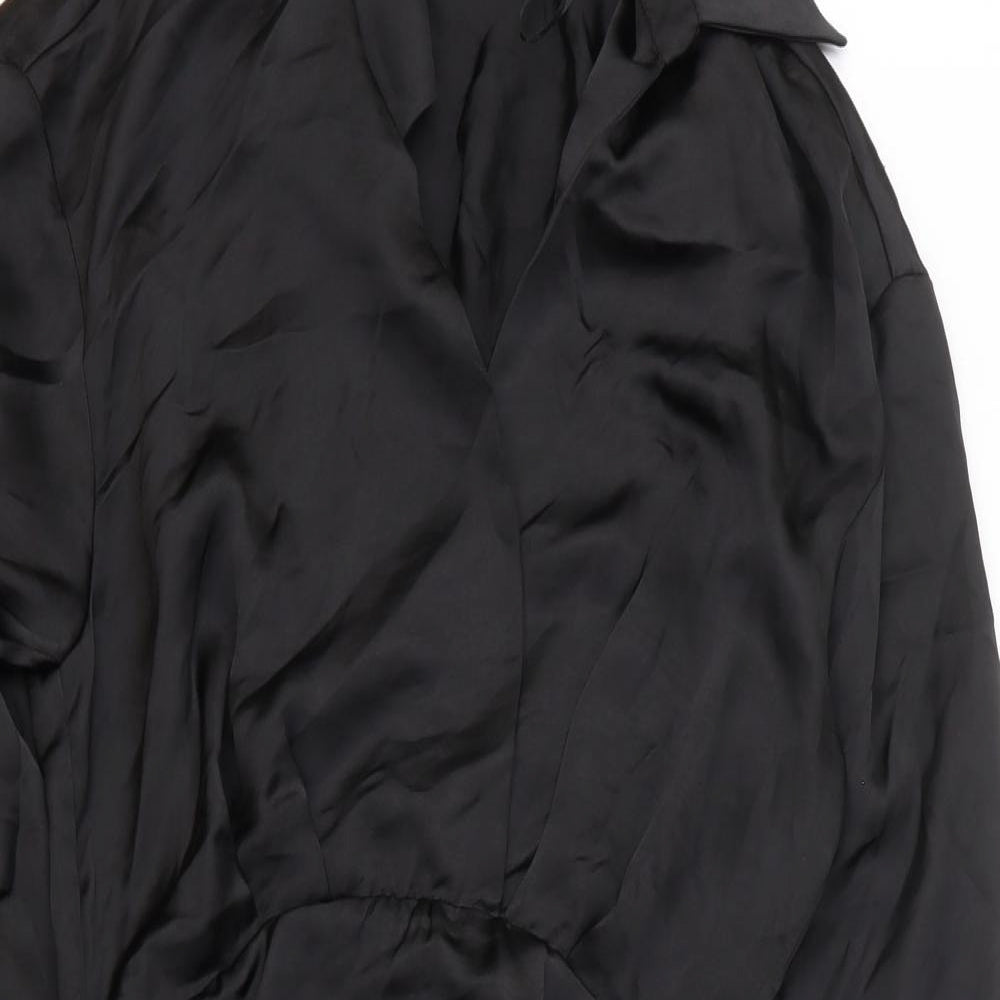 Zara Womens Black Polyester Shirt Dress Size M V-Neck Zip