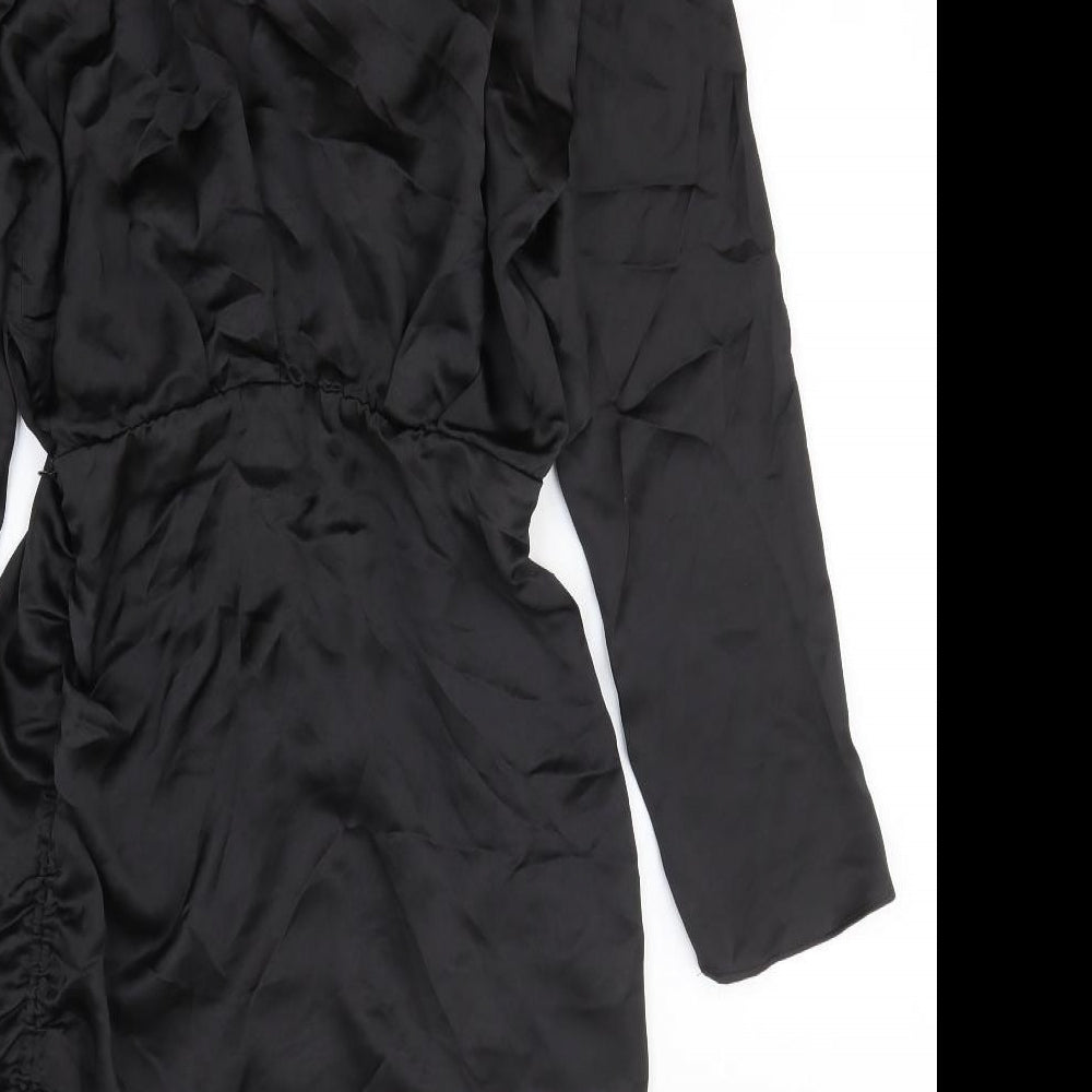 Zara Womens Black Polyester Shirt Dress Size M V-Neck Zip
