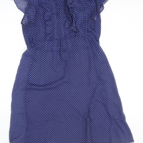 Atmosphere Womens Blue Polka Dot Polyester Fit & Flare Size 12 Collared Pullover