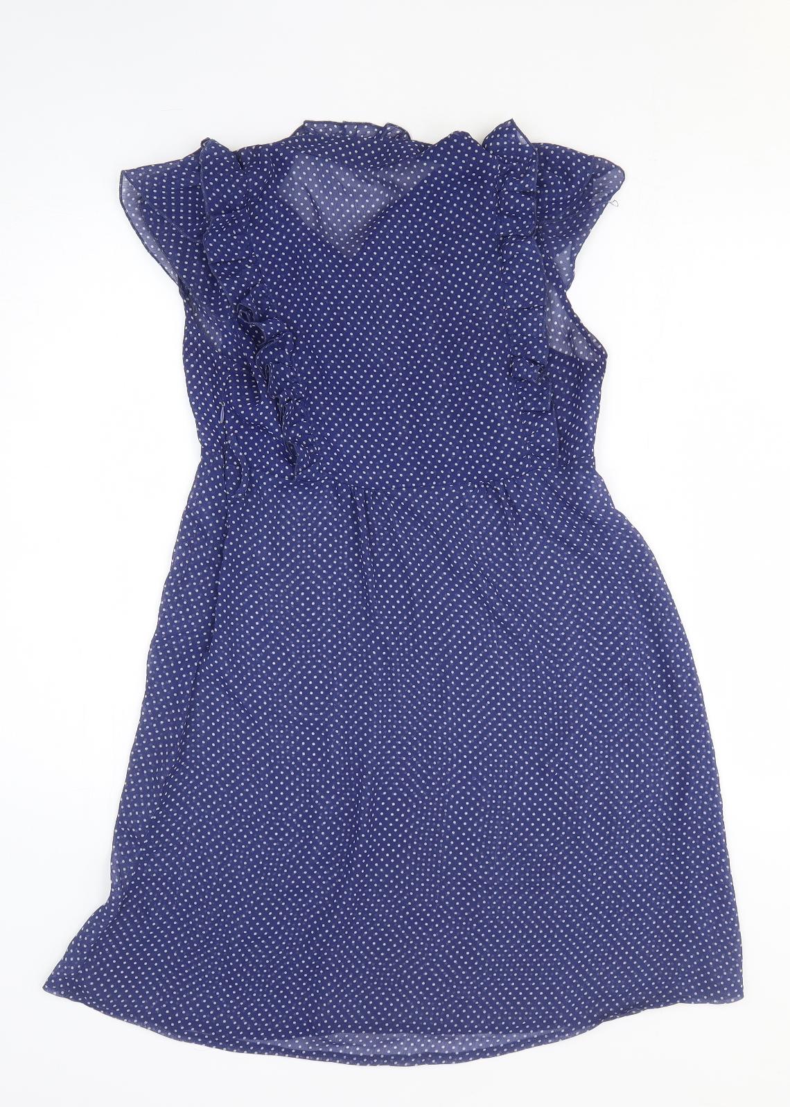 Atmosphere Womens Blue Polka Dot Polyester Fit & Flare Size 12 Collared Pullover
