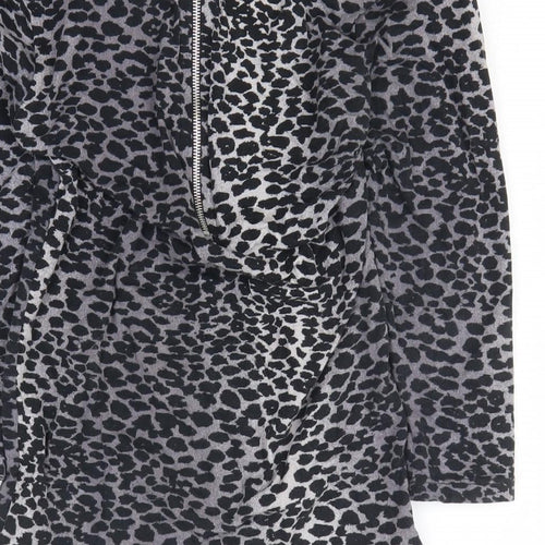 F&F Womens Black Animal Print Cotton Basic T-Shirt Size 10 Boat Neck - Leopard Print