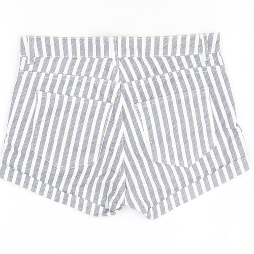 H&M Womens Grey Striped Cotton Hot Pants Shorts Size 2 L3 in Regular Zip