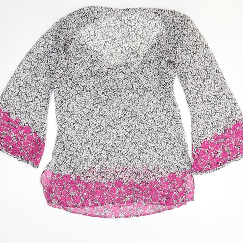George Womens White Floral Polyester Tunic T-Shirt Size M V-Neck