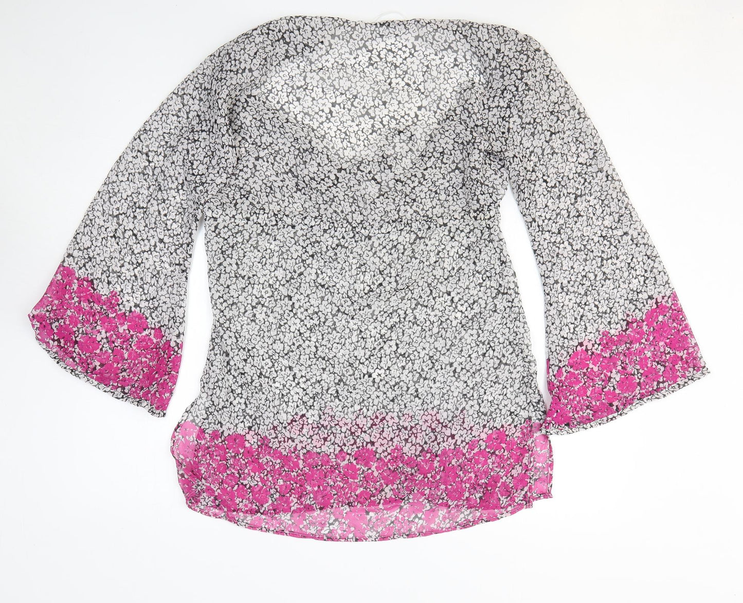 George Womens White Floral Polyester Tunic T-Shirt Size M V-Neck