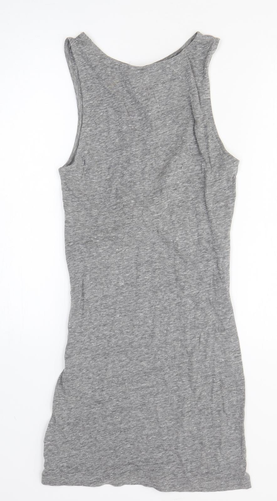 H&M Womens Grey Cotton Tank Dress Size M Scoop Neck Pullover