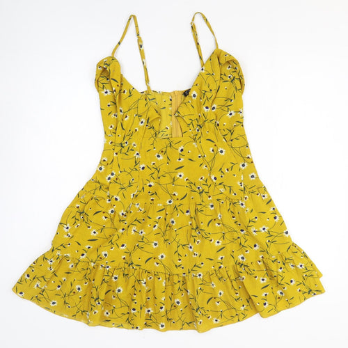 SheIn Womens Yellow Floral Polyester Fit & Flare Size XS Off the Shoulder Zip