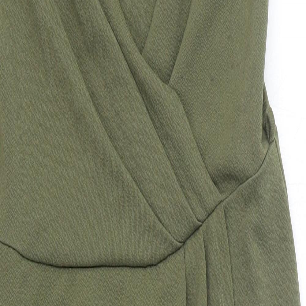 Miss Selfridge Womens Green Polyester Wrap Dress Size 12 V-Neck Pullover