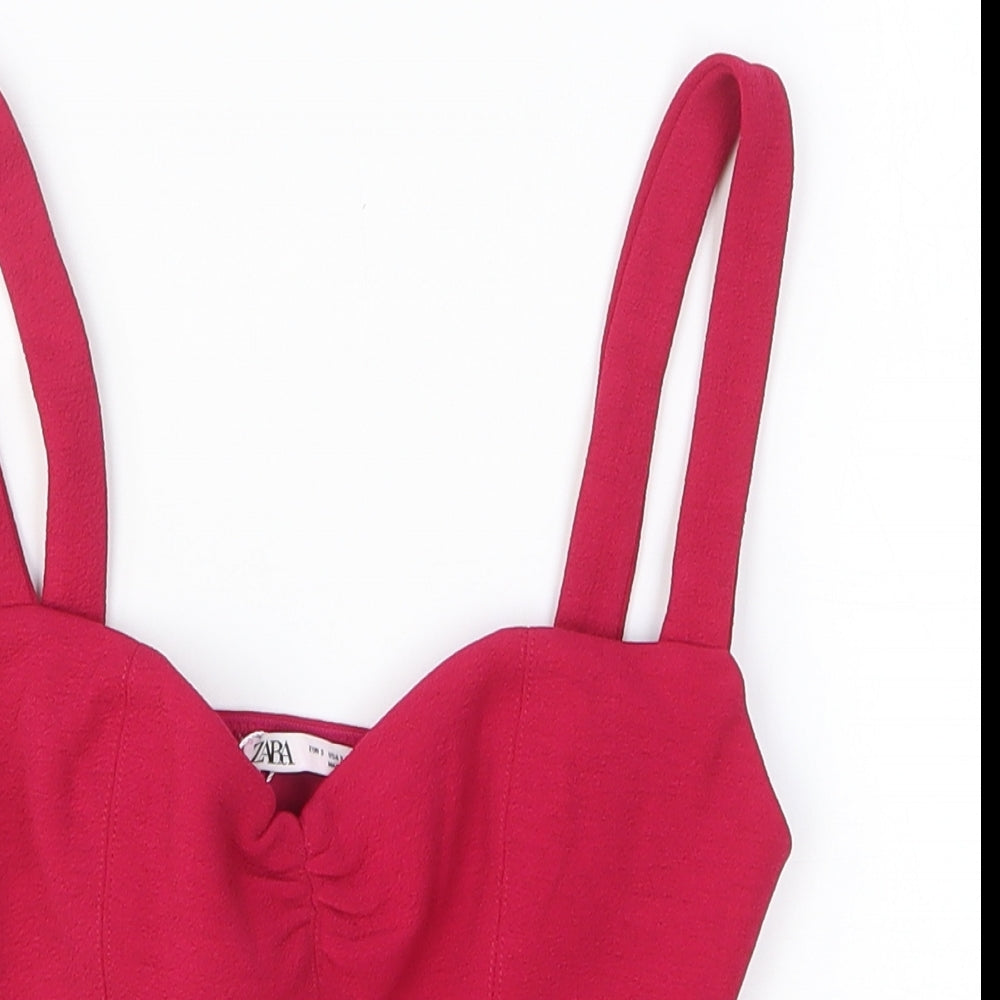 Zara Womens Red Polyester Cropped Tank Size S V-Neck