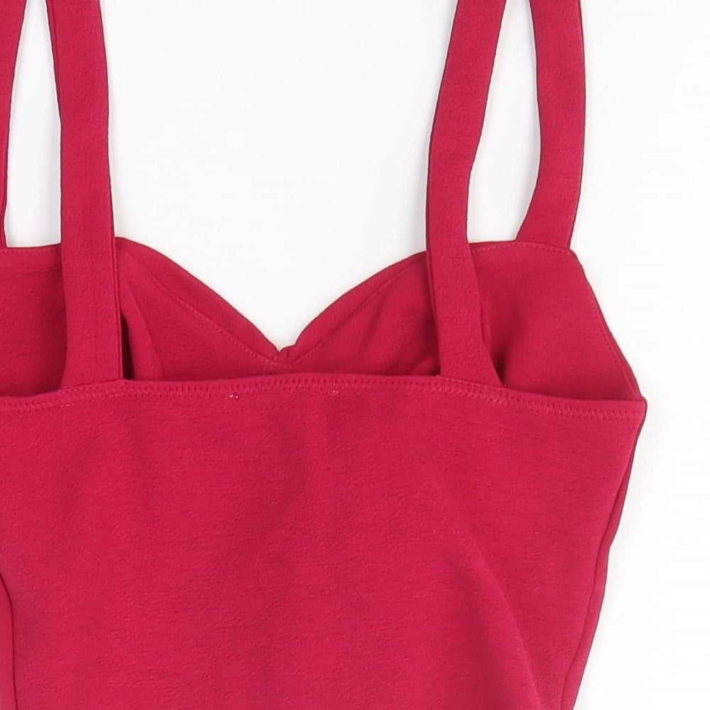 Zara Womens Red Polyester Cropped Tank Size S V-Neck