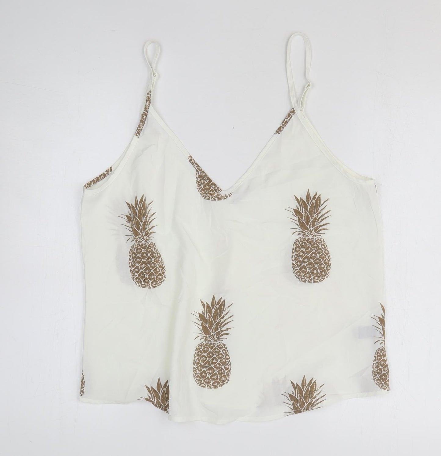 SheIn Womens White Geometric Polyester Camisole Tank Size L V-Neck - Pineapple
