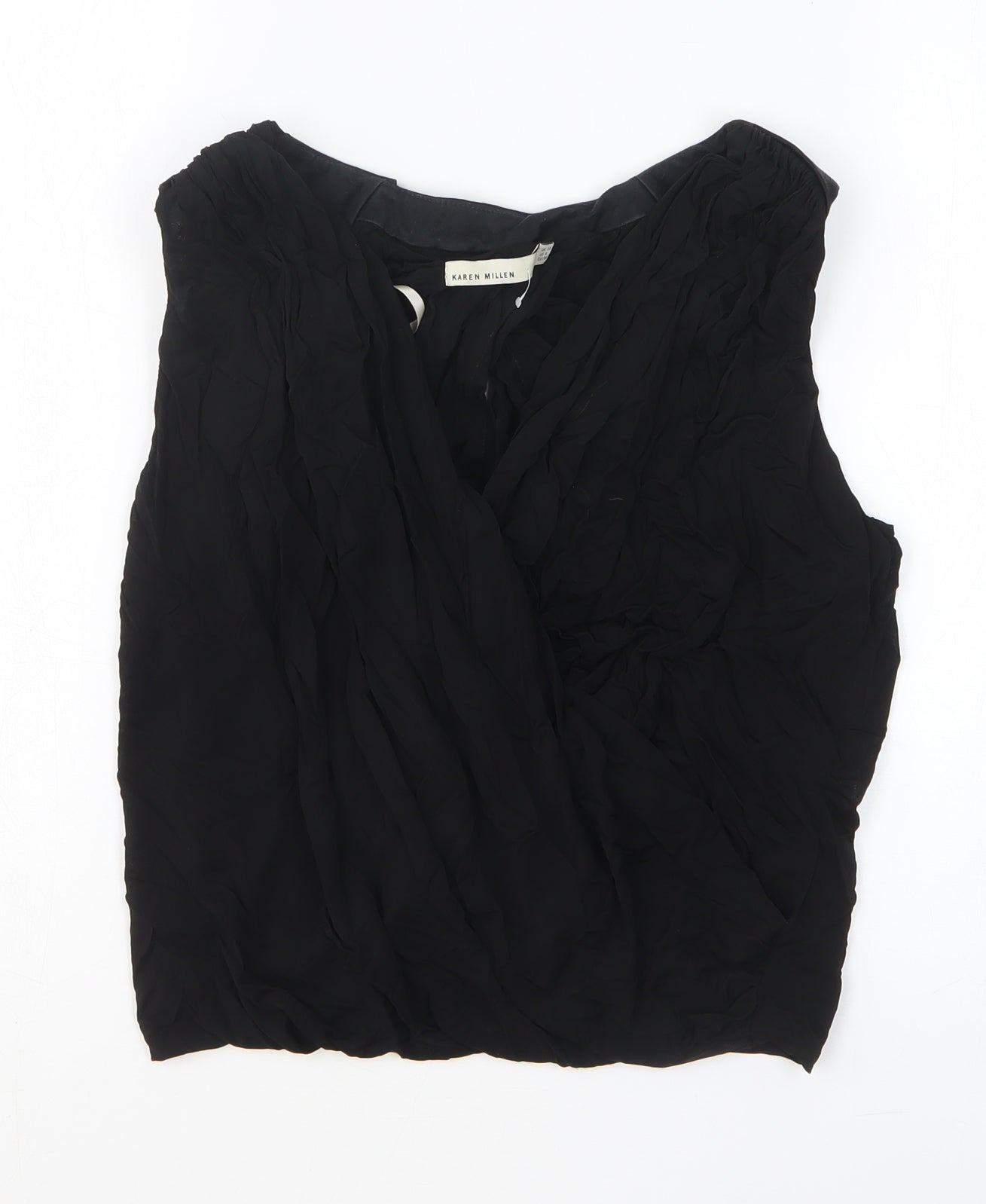Karen Millen Womens Black Cotton Wrap T-Shirt Size 10 V-Neck