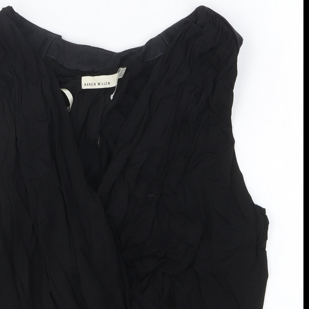 Karen Millen Womens Black Cotton Wrap T-Shirt Size 10 V-Neck