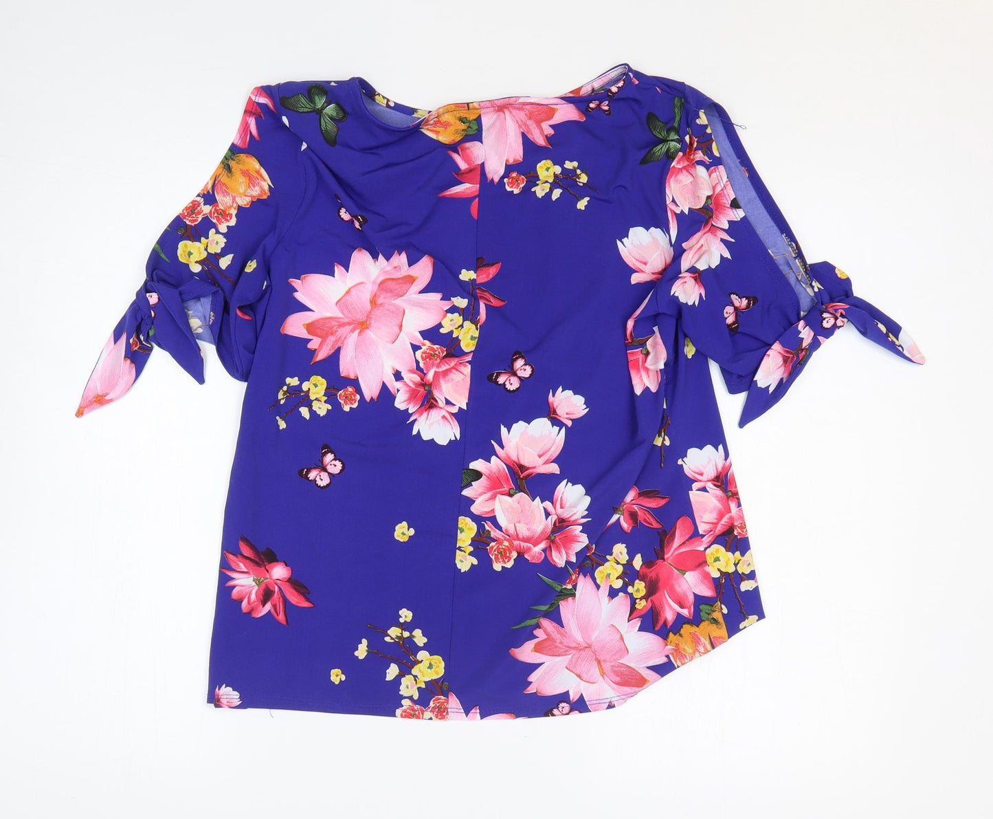 Wallis Womens Blue Floral Polyester Basic T-Shirt Size 14 Round Neck