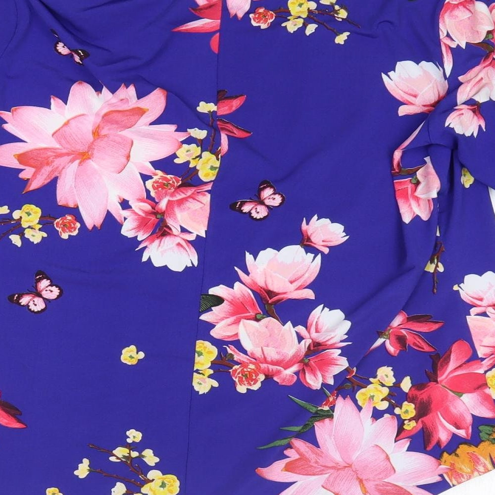 Wallis Womens Blue Floral Polyester Basic T-Shirt Size 14 Round Neck