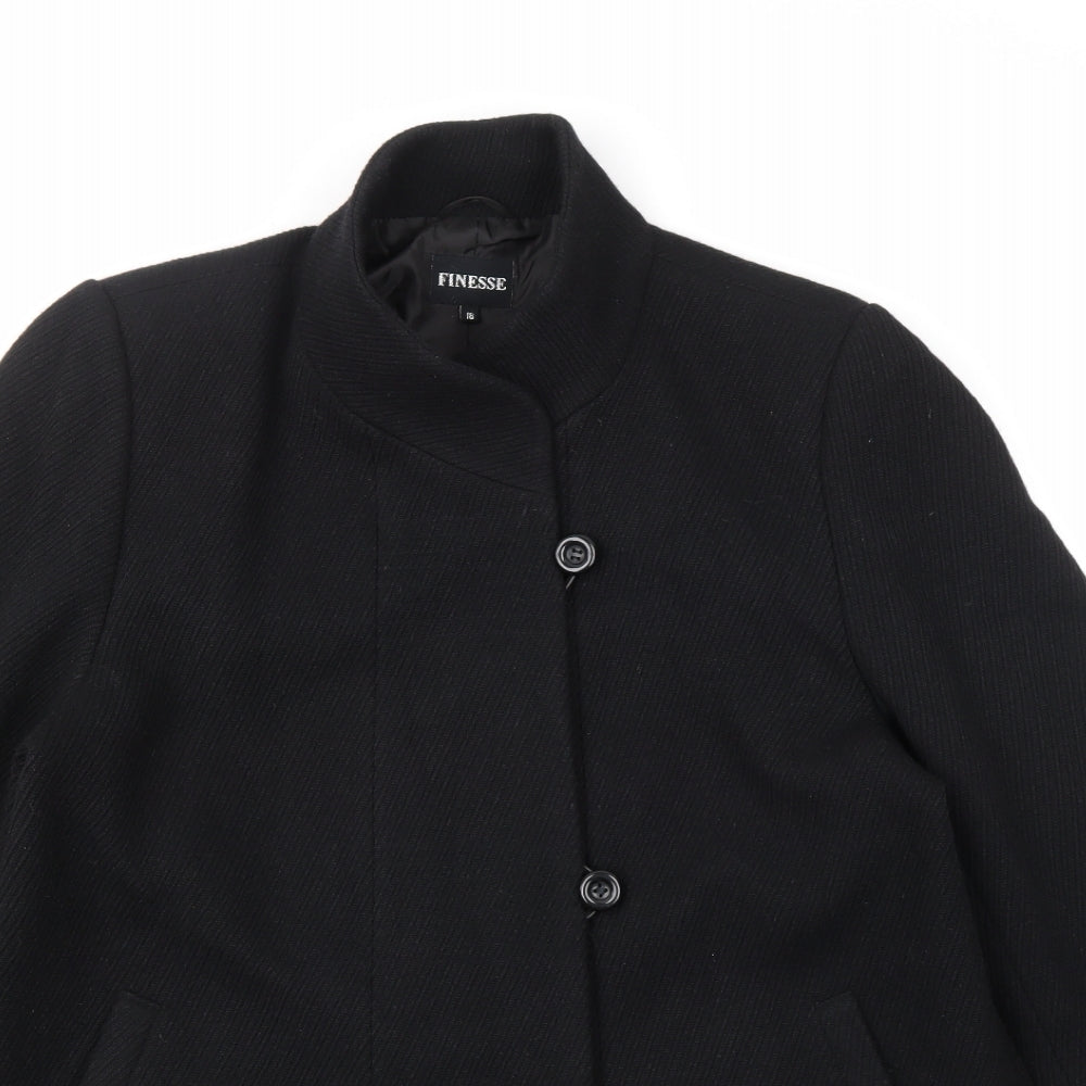 Finesse Womens Black Overcoat Coat Size 18 Button