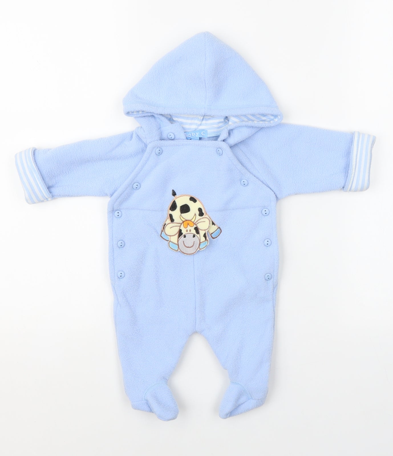 Baby C Baby Blue Geometric 100% Polyester Babygrow One-Piece Size 0-3 Months Button - Cow print