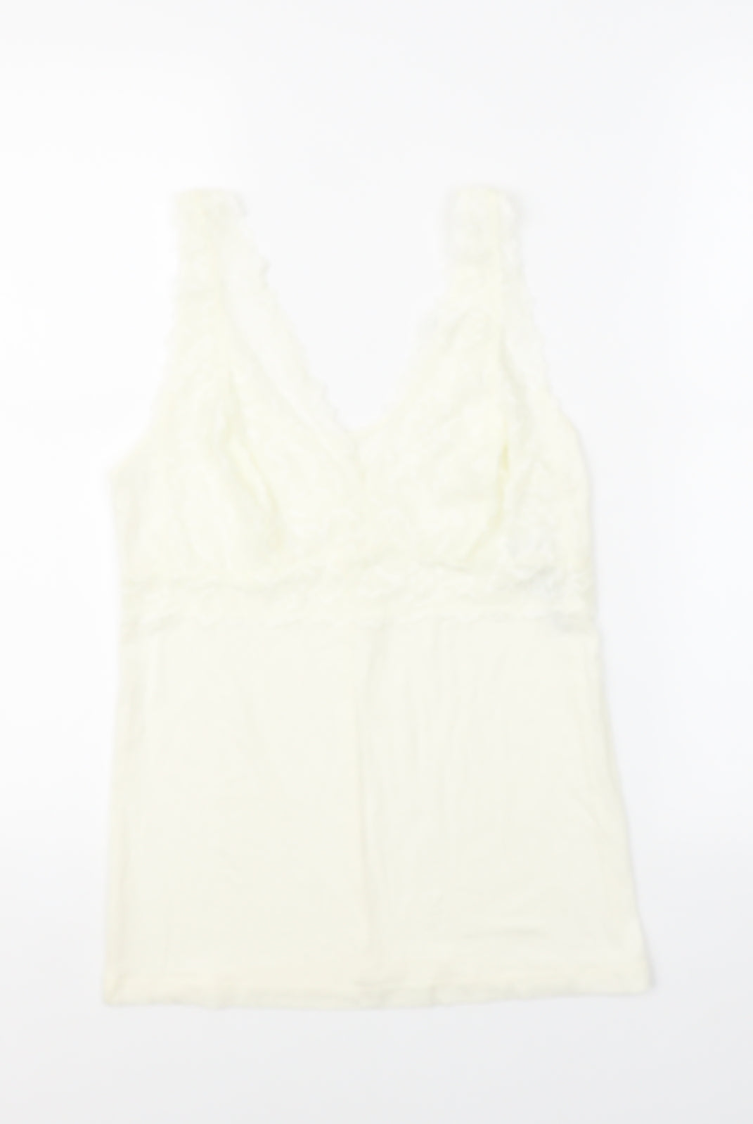 Marks and Spencer Womens Ivory Solid Acrylic Cami Pyjama Top Size 12 Lace Up - Lace front detail