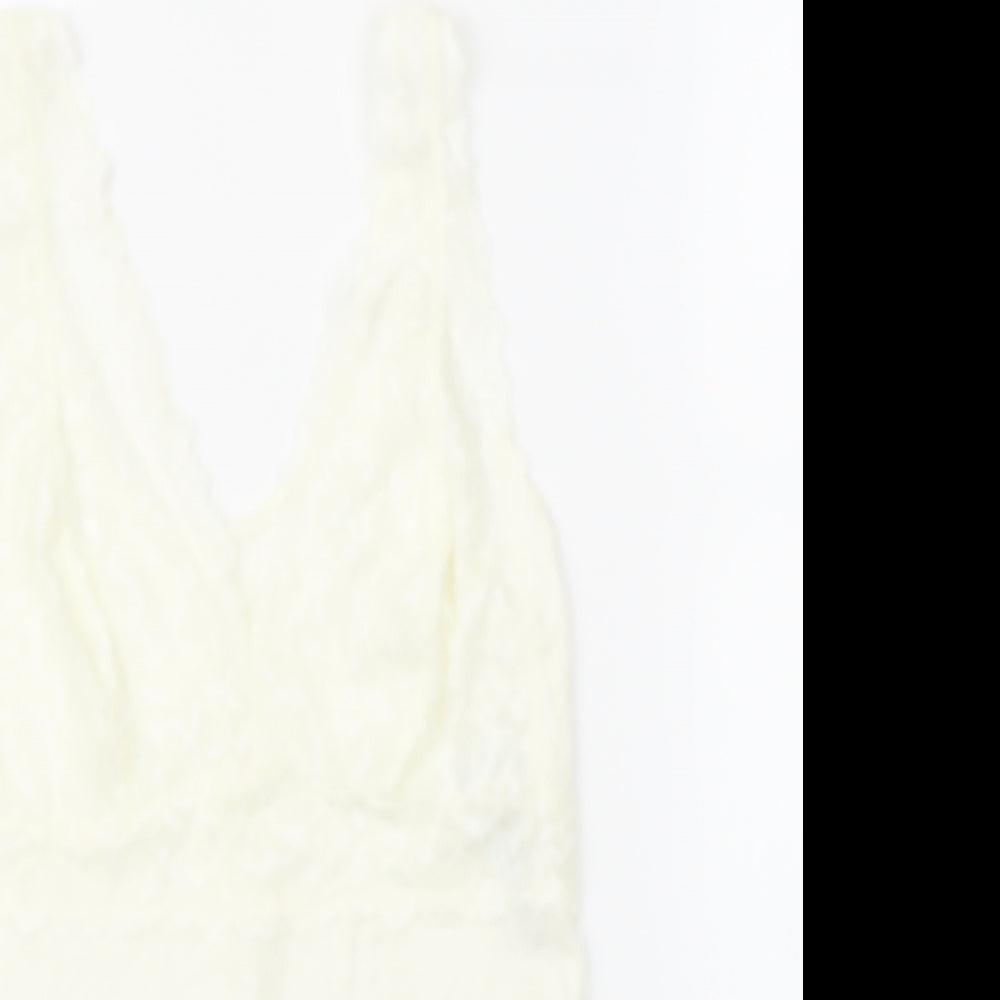 Marks and Spencer Womens Ivory Solid Acrylic Cami Pyjama Top Size 12 Lace Up - Lace front detail