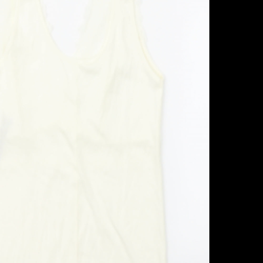 Marks and Spencer Womens Ivory Solid Acrylic Cami Pyjama Top Size 12 Lace Up - Lace front detail