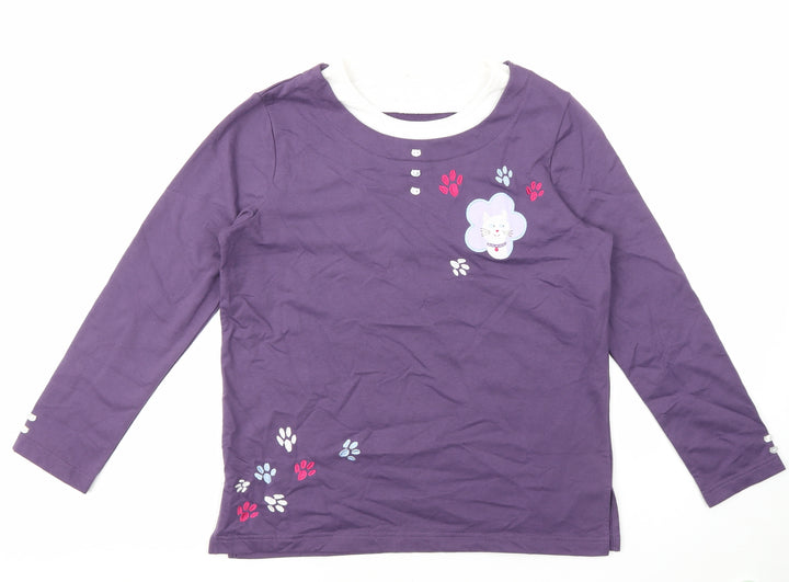 Damart Womens Purple Geometric Cotton Pullover Sweatshirt Size S Pullover - Cat print