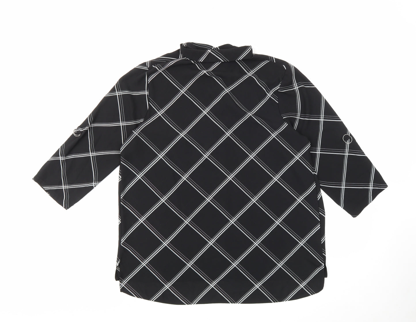 Papaya Womens Black Plaid Polyester Basic Blouse Size 16 Round Neck - plaid black and white