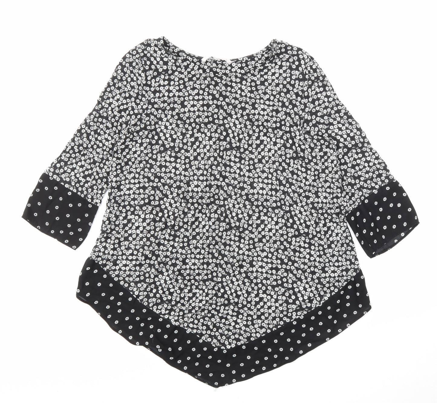 TU Woman Womens Black Floral Viscose Basic Blouse Size 14 Boat Neck - floral print