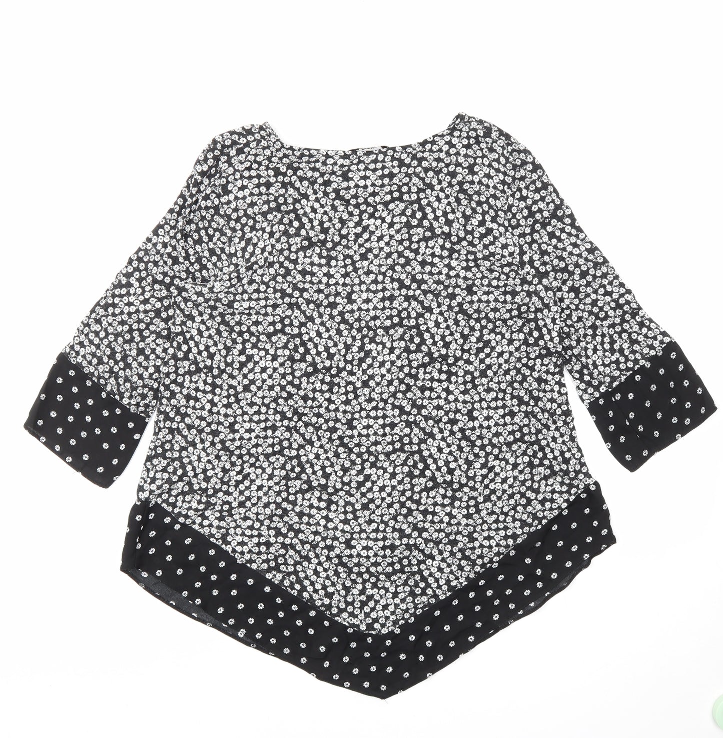 TU Woman Womens Black Floral Viscose Basic Blouse Size 14 Boat Neck - floral print