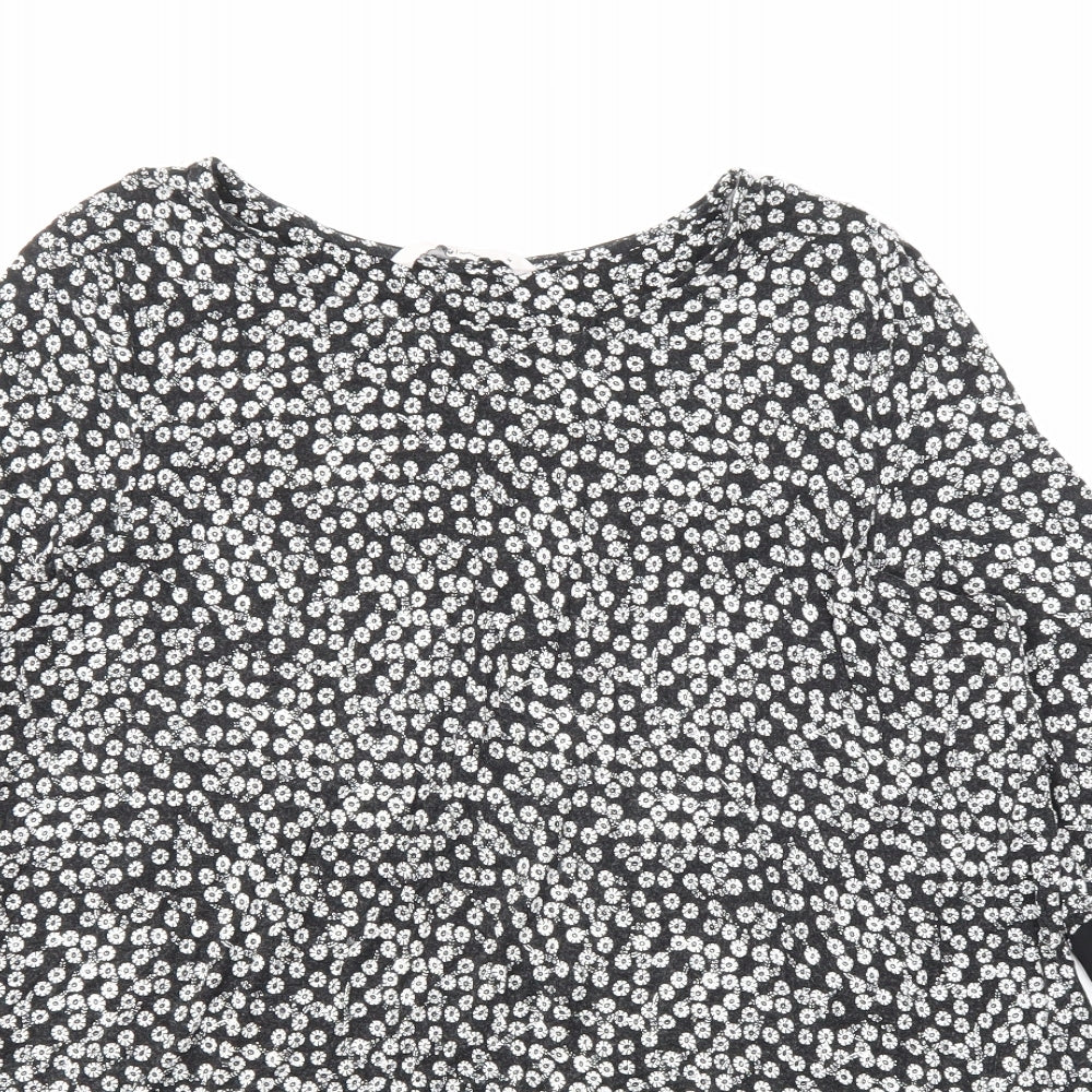 TU Woman Womens Black Floral Viscose Basic Blouse Size 14 Boat Neck - floral print