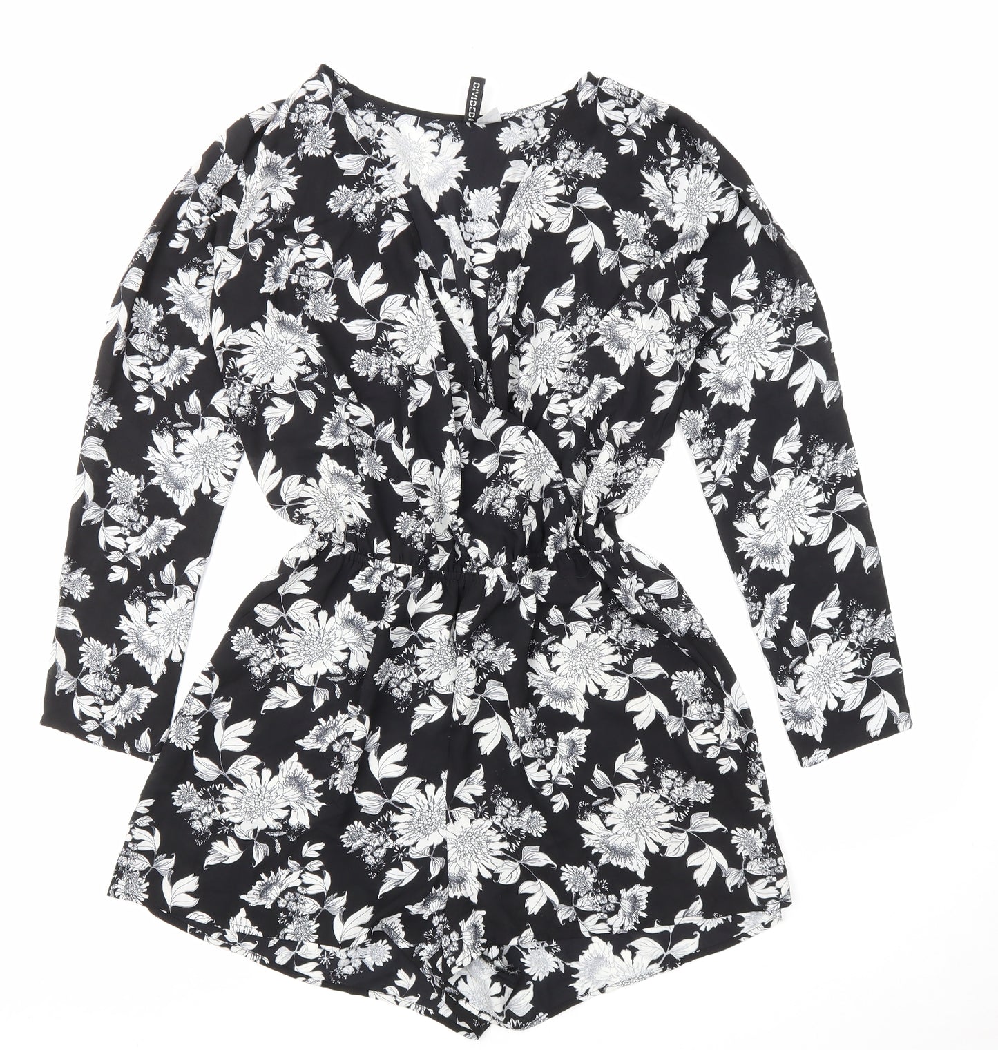 Divided by H&M Womens Black Floral 100% Polyester Playsuit One-Piece Size 16 Pullover