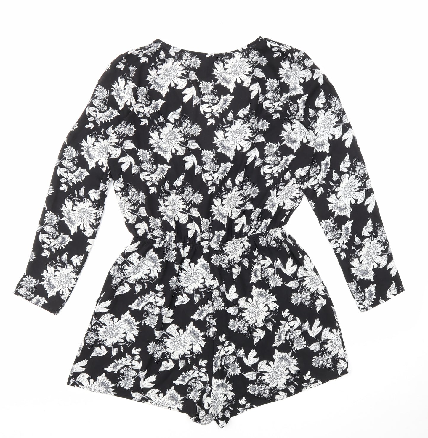 Divided by H&M Womens Black Floral 100% Polyester Playsuit One-Piece Size 16 Pullover