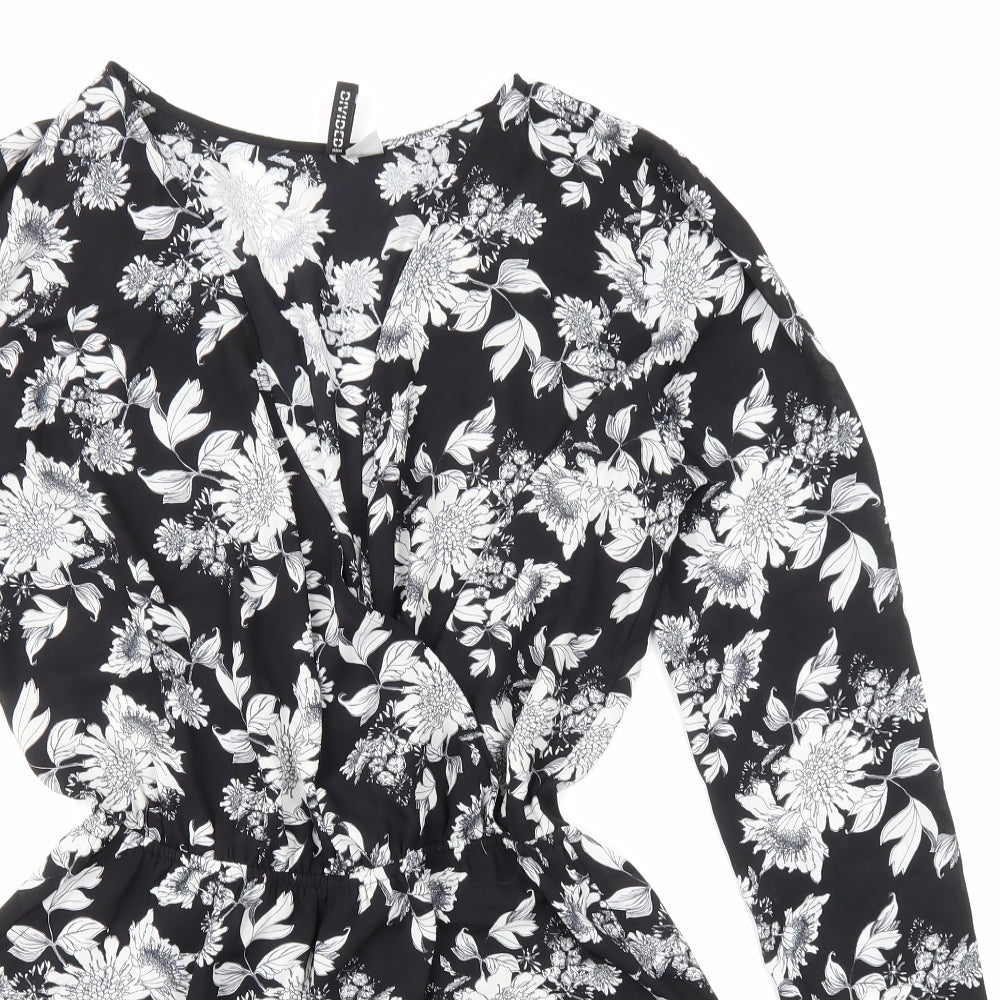 Divided by H&M Womens Black Floral 100% Polyester Playsuit One-Piece Size 16 Pullover