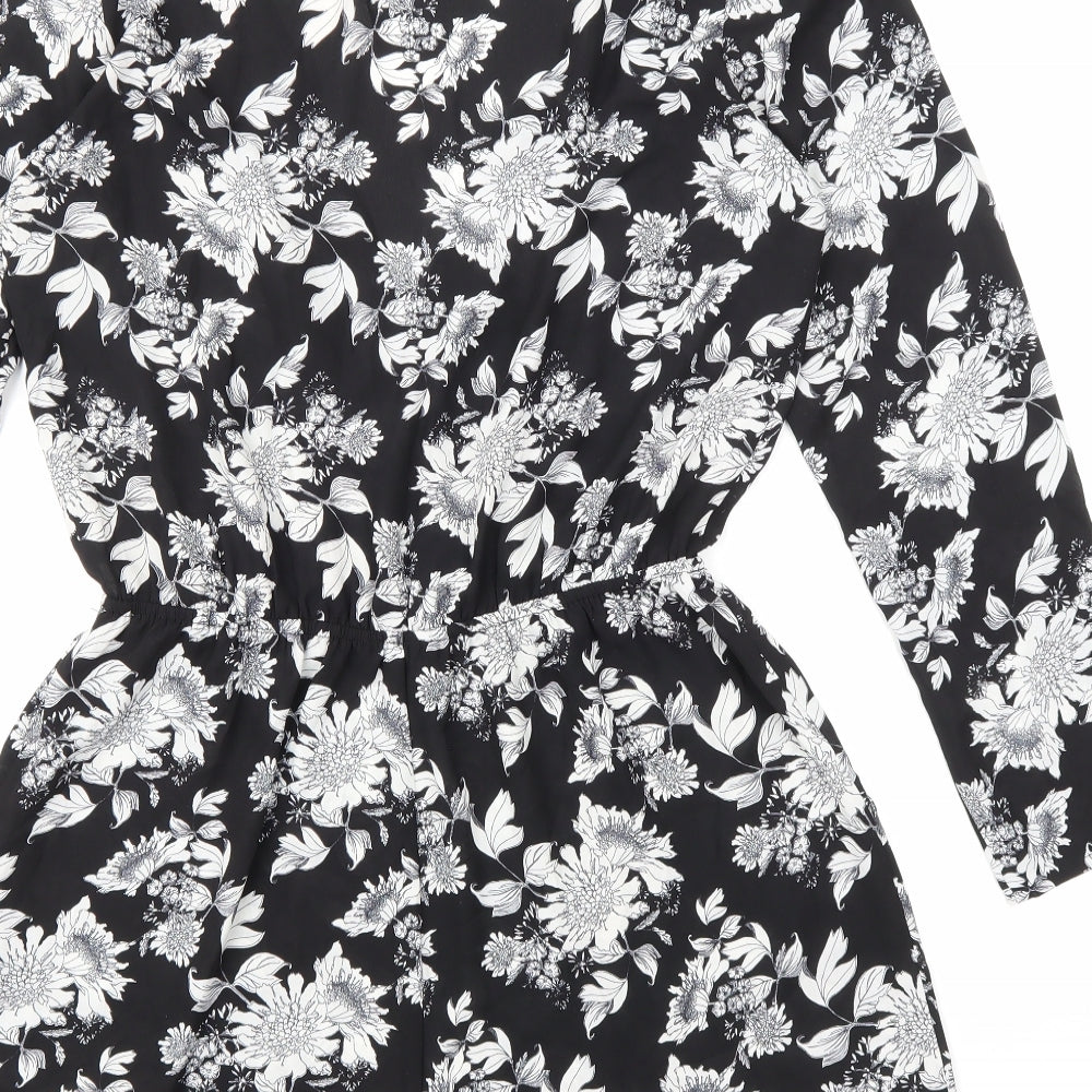 Divided by H&M Womens Black Floral 100% Polyester Playsuit One-Piece Size 16 Pullover
