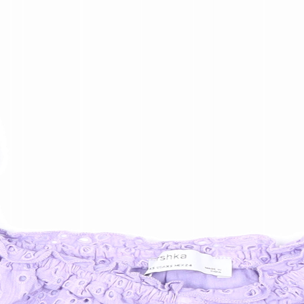 Bershka Womens Purple Floral 100% Cotton Cropped Blouse Size XS Sweetheart