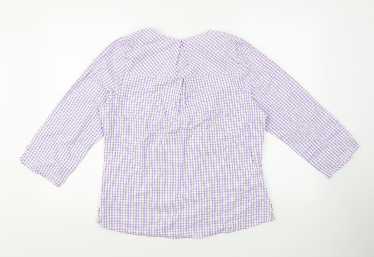 Cotton Traders Womens Purple Check 100% Cotton Jersey Blouse Size 12 V-Neck