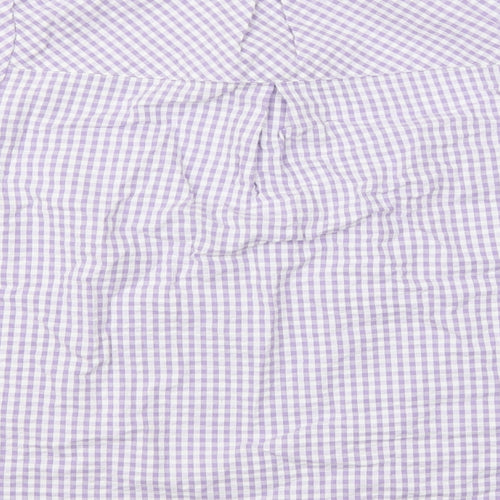 Cotton Traders Womens Purple Check 100% Cotton Jersey Blouse Size 12 V-Neck