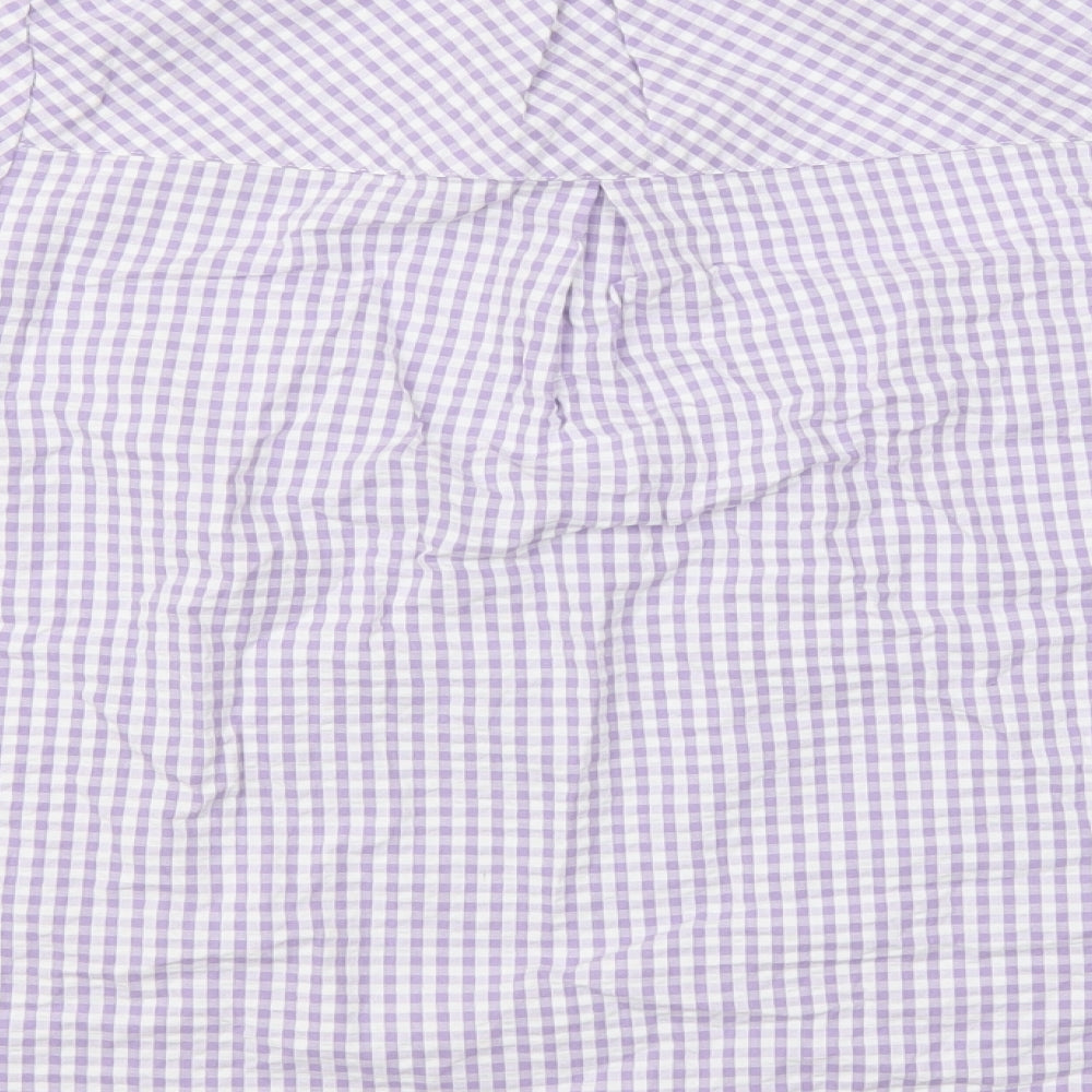 Cotton Traders Womens Purple Check 100% Cotton Jersey Blouse Size 12 V-Neck