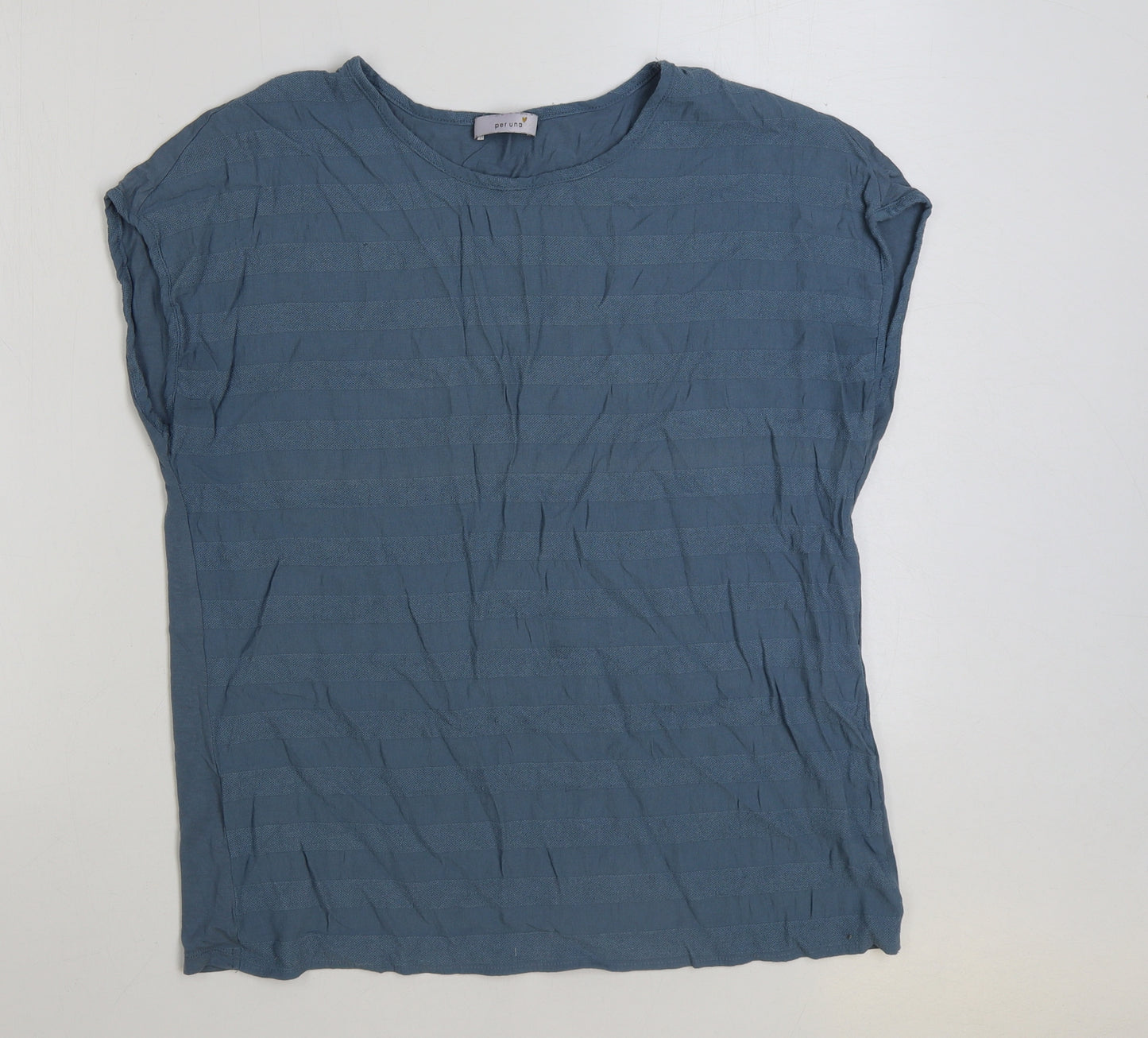 Marks and Spencer Womens Blue Viscose Basic T-Shirt Size 14 Round Neck