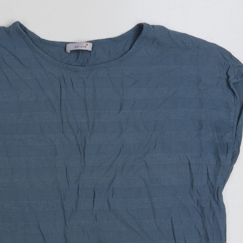 Marks and Spencer Womens Blue Viscose Basic T-Shirt Size 14 Round Neck
