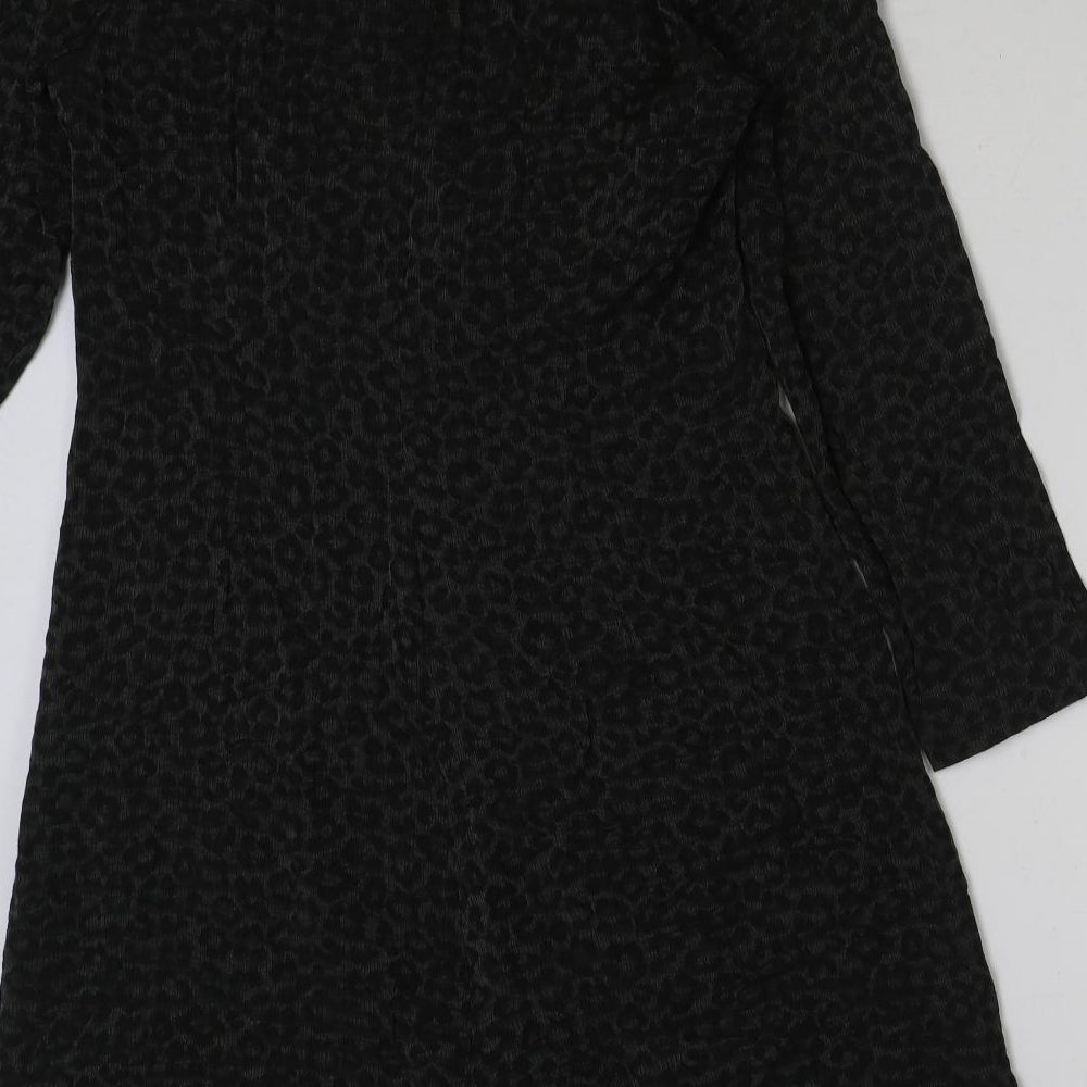 Elinette Womens Black Animal Print Jacket Size 10 Button - Leopard Print